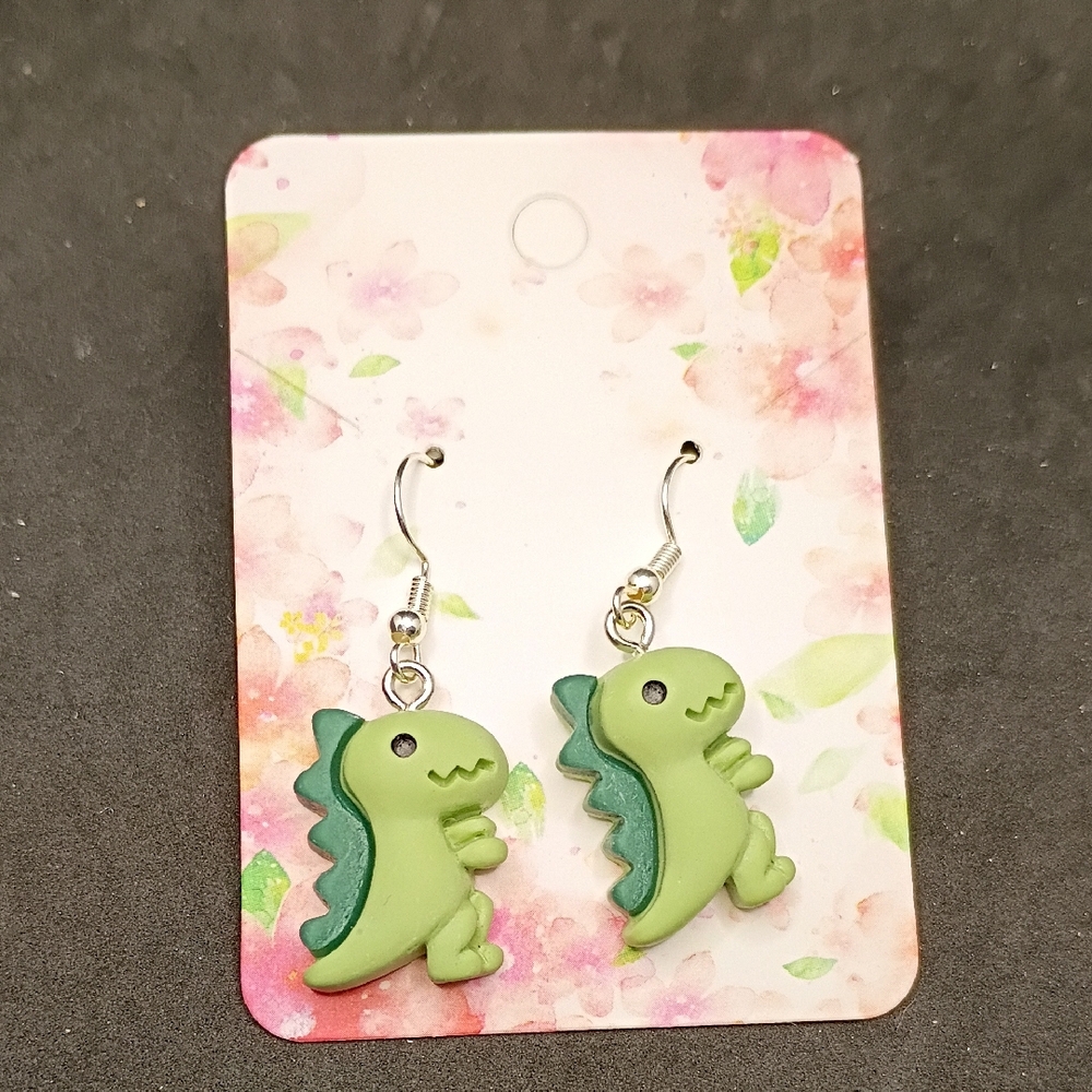 Cute Green Dinosaur Hook Earrings for Kids